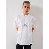 Hugo Oversized Fit Duarms Back Print T-Shirt - White