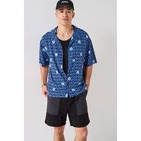 Hugo Bodywear Floral Print Relaxed Fit Short Sleeve Shirt - Blue
