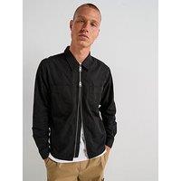 Hugo Oversized Fit Evalom Arm Badge Nylon Shirt - Black
