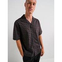 Hugo Oversized Fit All Over Logo Print Espino Shirt - Brown