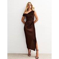 New Look Textured One Shoulder Slit Hem Midi Dress - Brown
