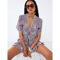 River Island Gingham Short Sleeve Tie Front Top - Red