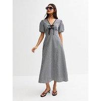 New Look Gingham Check Tie Neck Midi Dress - Black