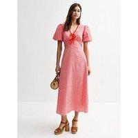 New Look Gingham Check Tie Neck Midi Dress - Red