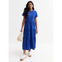New Look Jersey Tiered Skirt Midi Smock Dress - Bright Blue