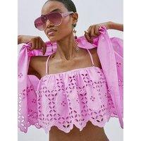 River Island Cropped Broderie Cami Top - Pink