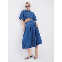 River Island Jack Puffball Denim Midi Skirt - Blue