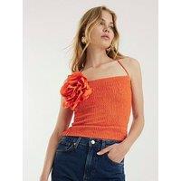 River Island Corsage Halter Top - Orange