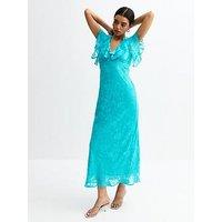 New Look Floral Ruffle Trimmed Midi Dress - Bright Blue