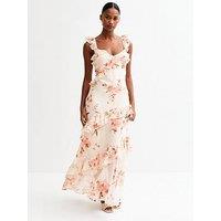 New Look Vintage Floral Print Chiffon Maxi Dress - Cream