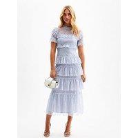 New Look Lace Tiered Ruffle Midi Dress - Light Blue
