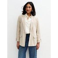 New Look Button Front Striped Tailored Blazer - Cream
