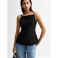 New Look Slit Hem Longline Jersey Cami Top - Black