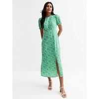 New Look Daisy Print Short Sleeve Midi Tea Dress - Green
