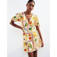 New Look Tropic Print Tie Sleeve Mini Dress - Cream