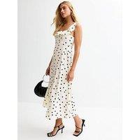 New Look Polka Dot Ruffle Trim Chiffon Midi Dress - Cream
