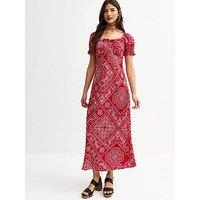 New Look Tile Print Square Neck Midi Dress - Red