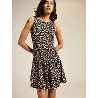New Look Leopard Print Dropped Waist Mini Dress - Brown