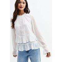 New Look Chiffon Frilly Trim Blouse - White