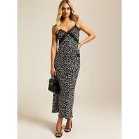 New Look Polka Dot Print Satin Midi Skirt - Black