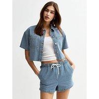New Look Striped Denim Boxy Shirt - Blue