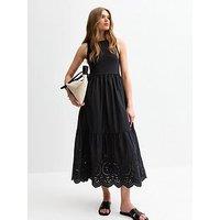 New Look Rib Racerback Broderie Anglaise Embroidered Midi Dress - Black