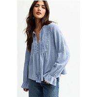 New Look Floral Mirror Embroidered Tie Neck Blouse - Blue