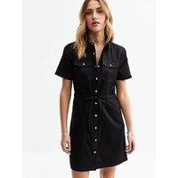 New Look Black Drawstring Waist Denim Mini Dress