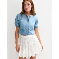 New Look Denim Puff Sleeve Button Down Top - Blue