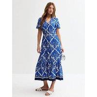 New Look Pattern Tamara Tile Midi Dress - Blue