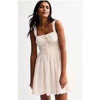 New Look Tie Detail Tiered Mini Dress - White