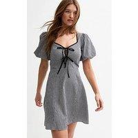 New Look Gingham Tie Neck Mini Dress - Black