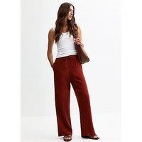New Look Burgundy Double Cloth Wide Leg Trousers - Red