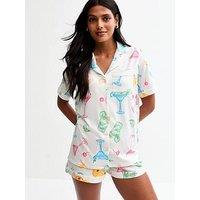 New Look Cocktail Print Shirt And Shorts Pyjama Set - White