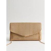 New Look Stone Raffia Look Envelope Clutch
