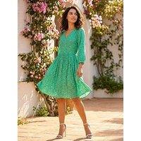 Roman Dusk Ditsy Floral Print V-Neck Dress