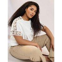 Yours Curve Boxy Crochet Insert T-Shirt - White