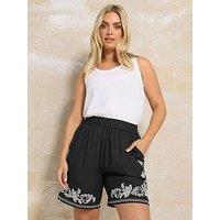 Yours Curve Embroidery Short - Black