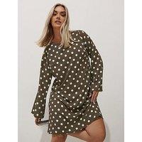 Yours Curve Polka Dot Mini Dress - Brown
