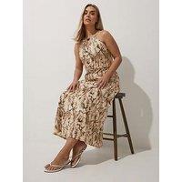 Yours Curve Snake Halter Neck Dress - Blue