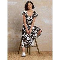 Pixiegirl Petite Cow Print Flutter Sleeve Midi Dress