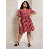 Yours Curve Short Sleeve Tassel Neck Dress - Pink