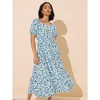 Pixiegirl Petite Puff Sleeve Midi Dress - Blue