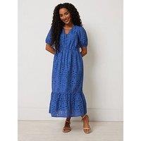 M&Co Petite Broderie Button Down Dress - Blue