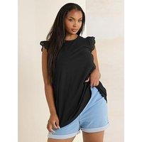 Yours Curve Anglaise Frill Vest - Black