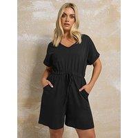 Yours Curve Cotton Keyhole Playsuit - Black