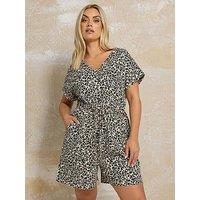 Yours Curve Cotton Keyhole Playsuit - Natural