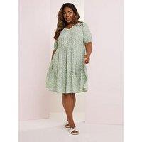 Yours Curve Tiered Short Sleeve Midi Dress - Green