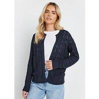 M&Co Petite Pointelle Edge To Edge Cardigan - Navy Blue