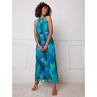 M&Co Mesh Halter Maxi Dress - Blue